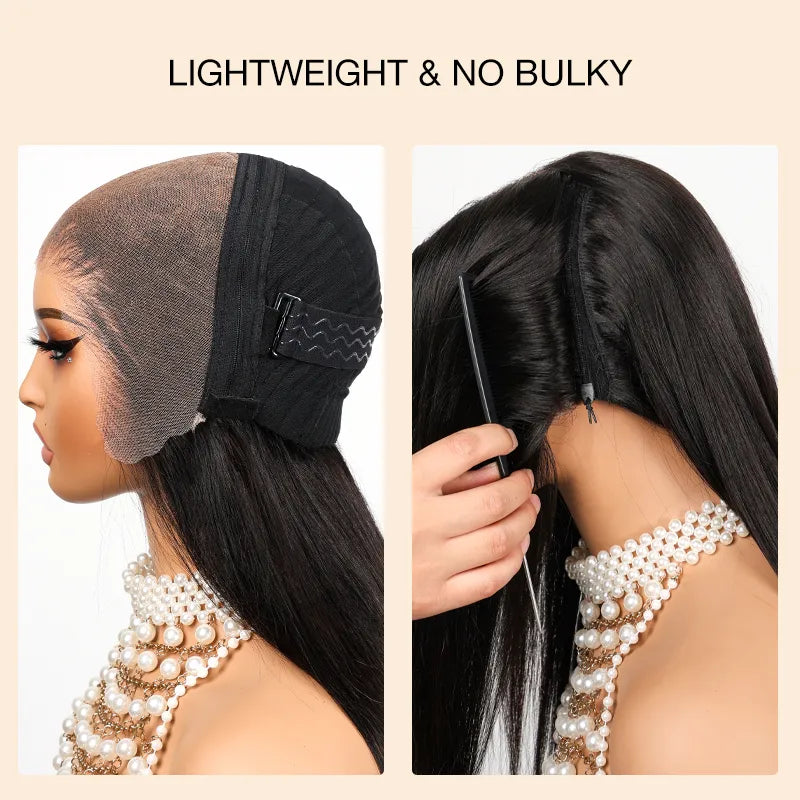 Ashimary PairUp Magic Lace Wig Straight Natural Black Pre-Cut Lace Wig With Optional Replaceable Zip Lace Top