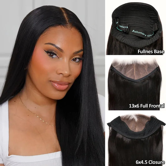 Ashimary PairUp Magic Lace Wig Straight Natural Black Pre-Cut Lace Wig With Optional Replaceable Zip Lace Top