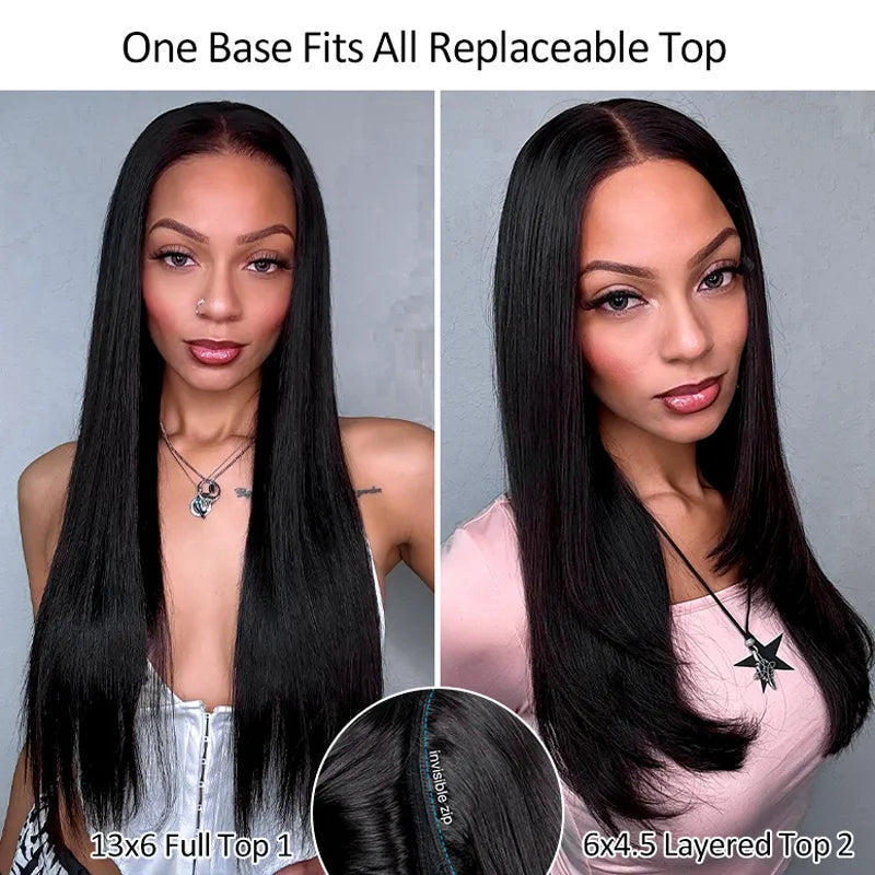 Ashimary PairUp Magic Lace Wig Straight Natural Black Pre-Cut Lace Wig With Optional Replaceable Zip Lace Top