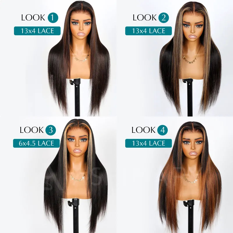 Ashimary PairUp Zippable Wig Highlight Straight Pre-Cut Lace Wig With Optional Replaceable Zip Lace Top 4 in 1