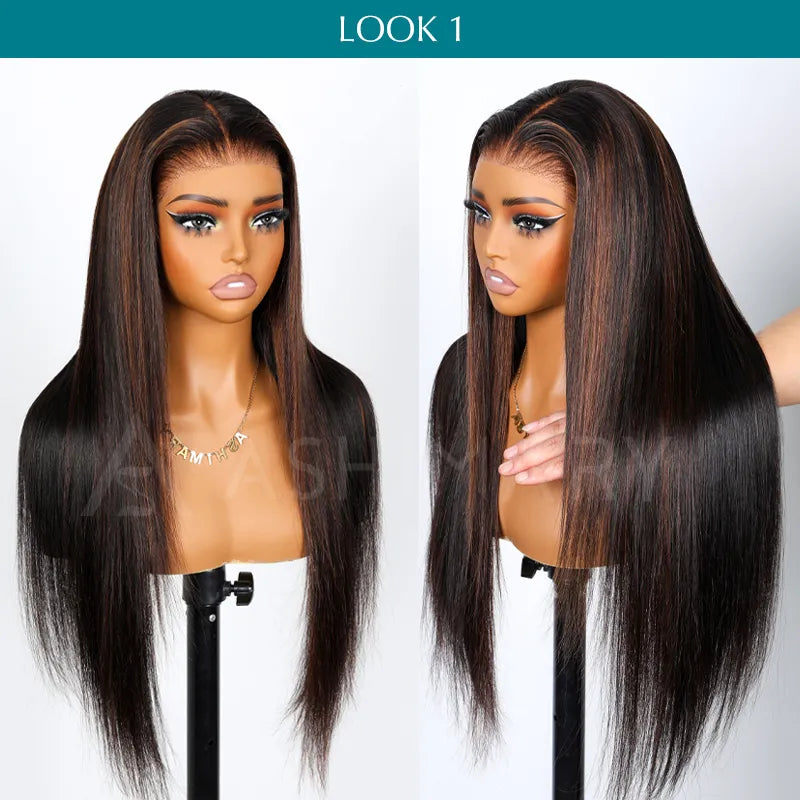 Ashimary PairUp Zippable Wig Highlight Straight Pre-Cut Lace Wig With Optional Replaceable Zip Lace Top 4 in 1