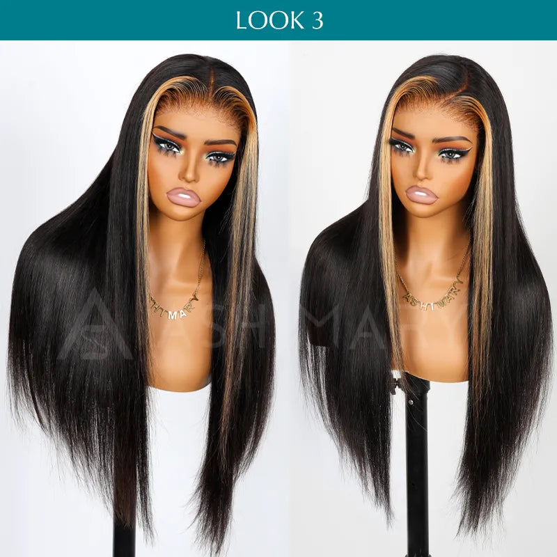 Ashimary PairUp Zippable Wig Highlight Straight Pre-Cut Lace Wig With Optional Replaceable Zip Lace Top 4 in 1