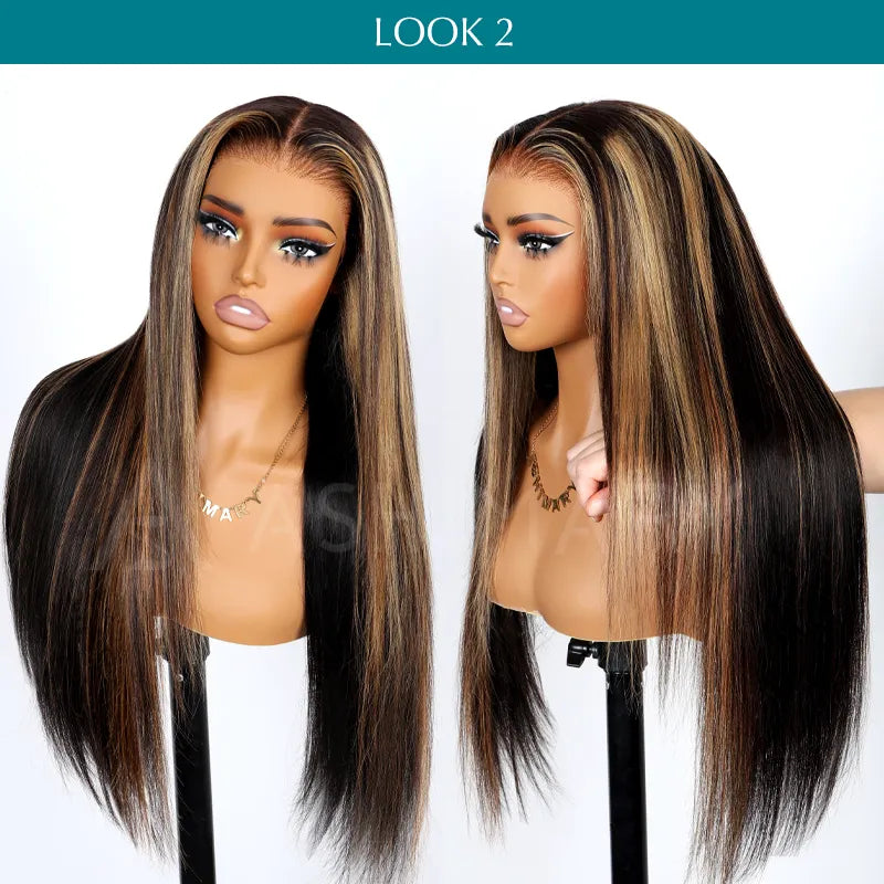Ashimary PairUp Zippable Wig Highlight Straight Pre-Cut Lace Wig With Optional Replaceable Zip Lace Top 4 in 1