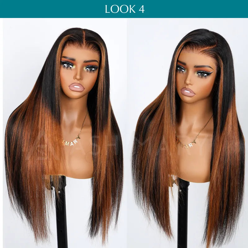 Ashimary PairUp Zippable Wig Highlight Straight Pre-Cut Lace Wig With Optional Replaceable Zip Lace Top 4 in 1
