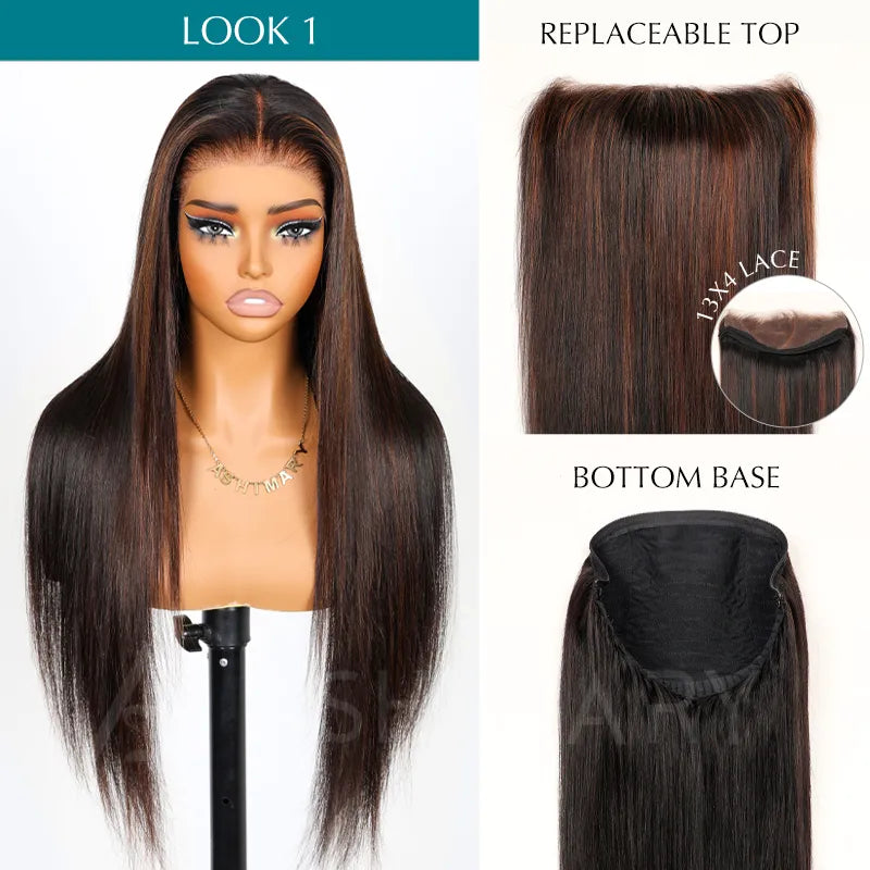 Ashimary PairUp Zippable Wig Highlight Straight Pre-Cut Lace Wig With Optional Replaceable Zip Lace Top 4 in 1