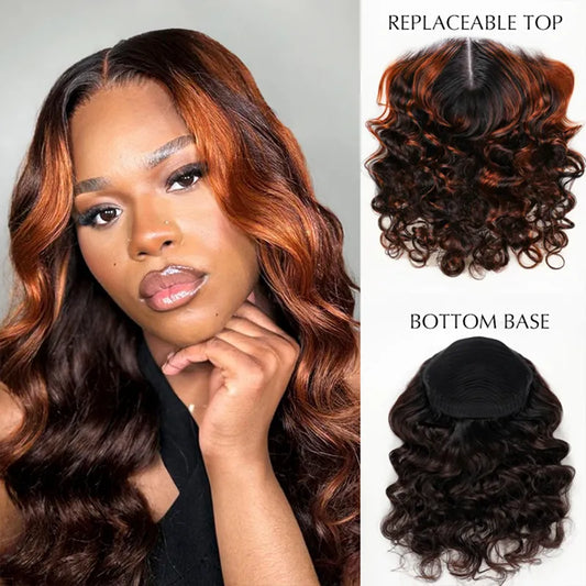 Ashimary PairUp Zippable Wig Body Wave Black Ombre Brown Optional Replaceable Zip Lace Top 2 in 1
