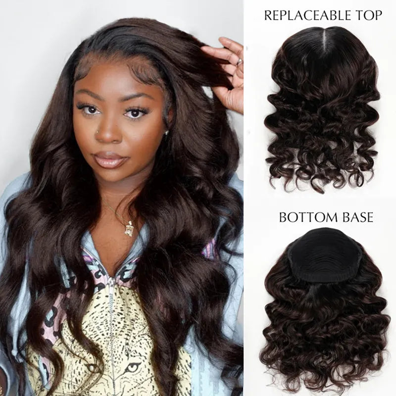 Ashimary PairUp Zippable Wig Body Wave Black Ombre Brown Optional Replaceable Zip Lace Top 2 in 1