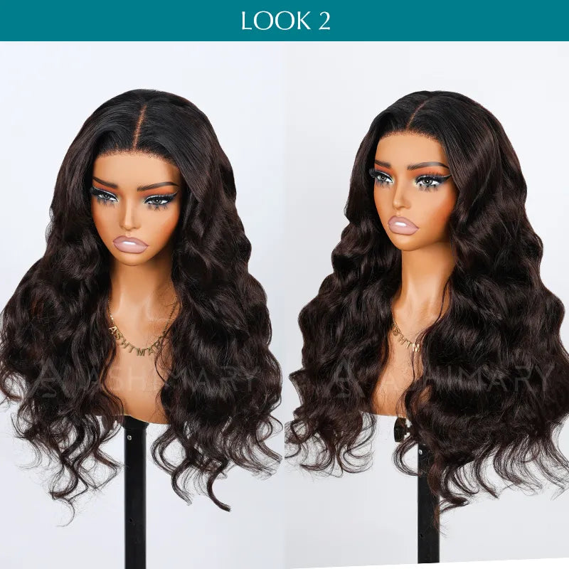 Ashimary PairUp Zippable Wig Body Wave Black Ombre Brown Optional Replaceable Zip Lace Top 2 in 1