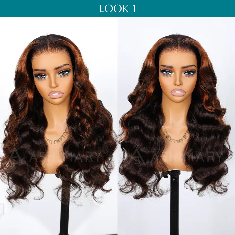 Ashimary PairUp Zippable Wig Body Wave Black Ombre Brown Optional Replaceable Zip Lace Top 2 in 1