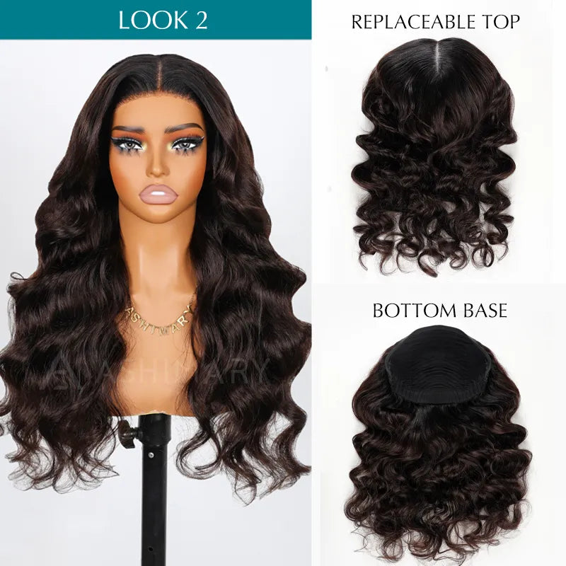 Ashimary PairUp Zippable Wig Body Wave Black Ombre Brown Optional Replaceable Zip Lace Top 2 in 1