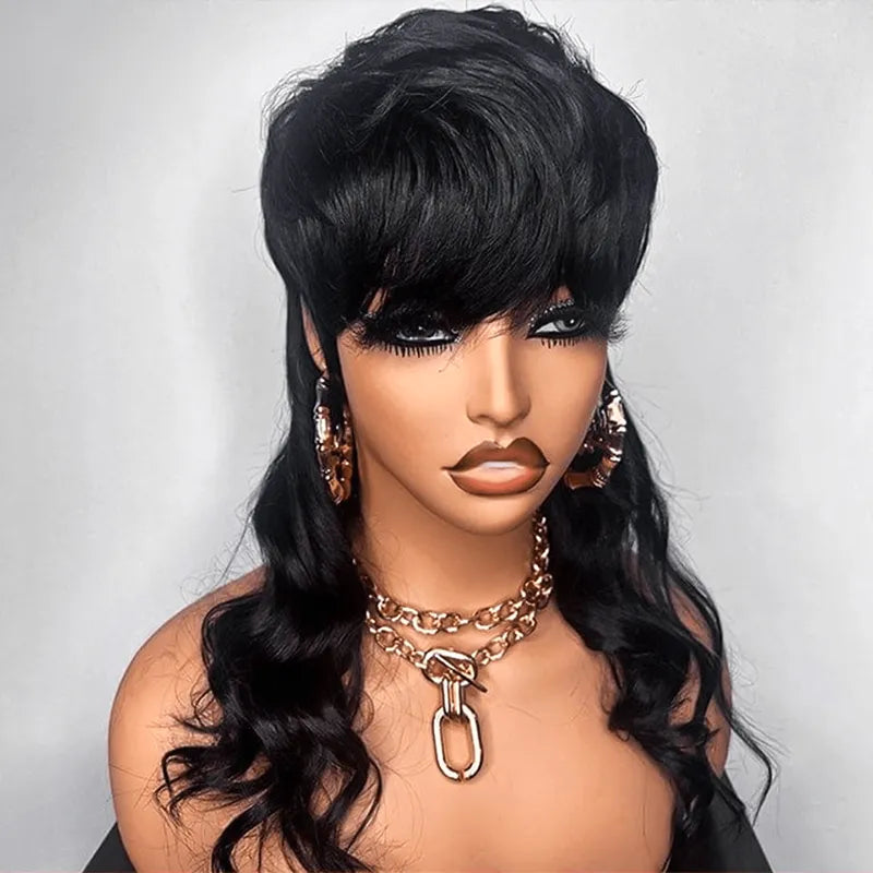 Pixie Cut Wavy Layered Mullet Wig Full Machine Made Human Hair Wig