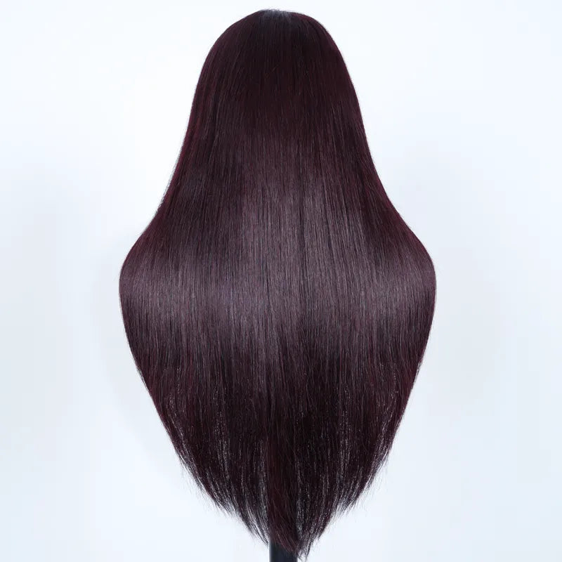 Salon Layered Cut Dark Plum Straight Wig Pull Go 13x4 Lace Tiny Knots Glueless Wig Siuts All Heads