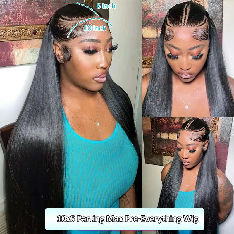 Pre-Braided Glueless Put On & Go 10x6 Parting Max Lace Frontal Wig Advance Baby Hair Pre-Everything Human Hair Braids Straight Hairstyle