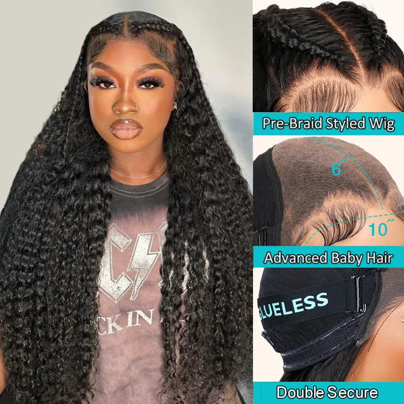 Pre Braid with Pre Baby Hair 10x6 Parting Max Pre Cut Transparent Lace Frontal Glueless Water Wave Wig Put On & Go Human Hair