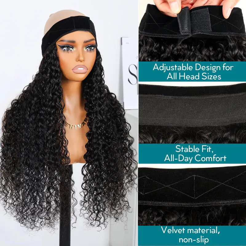 Ashimary Quick-Fix Velcro Water Wave Half Wig Human Hair Easy Wear & Style