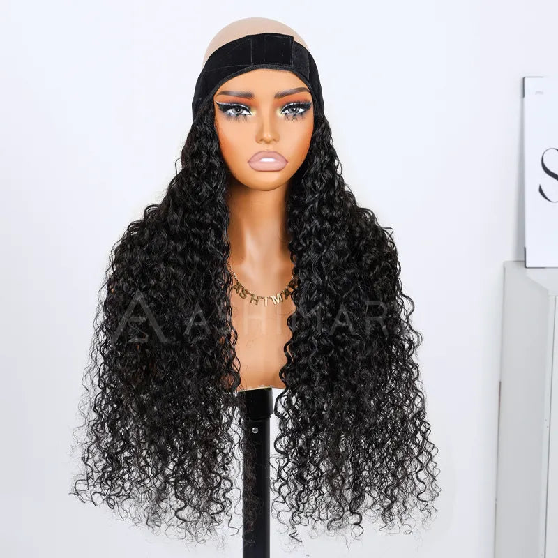 Ashimary Quick-Fix Velcro Water Wave Half Wig Human Hair Easy Wear & Style