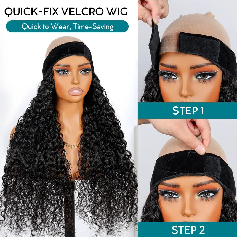 Ashimary Quick-Fix Velcro Water Wave Half Wig Human Hair Easy Wear & Style