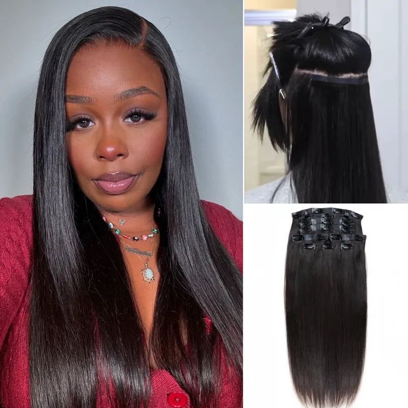 Straight / Kinky Curly / Yaki Straight Seamless Clip-in Hair Extensions Real Human Hair Pieces 140g 9pcs / 7pcs DIY Tape-in Extensions with Free Gifts