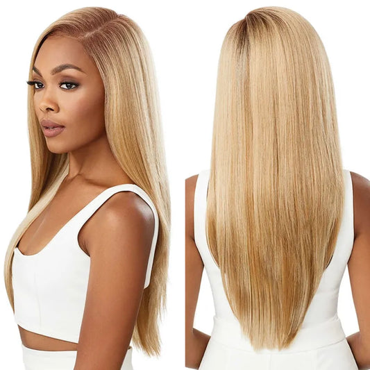 Shadow Root Blonde Straight 13x4 Lace Frontal Skin Melt Pre-Bleached Tiny Knots Human Hair Wig