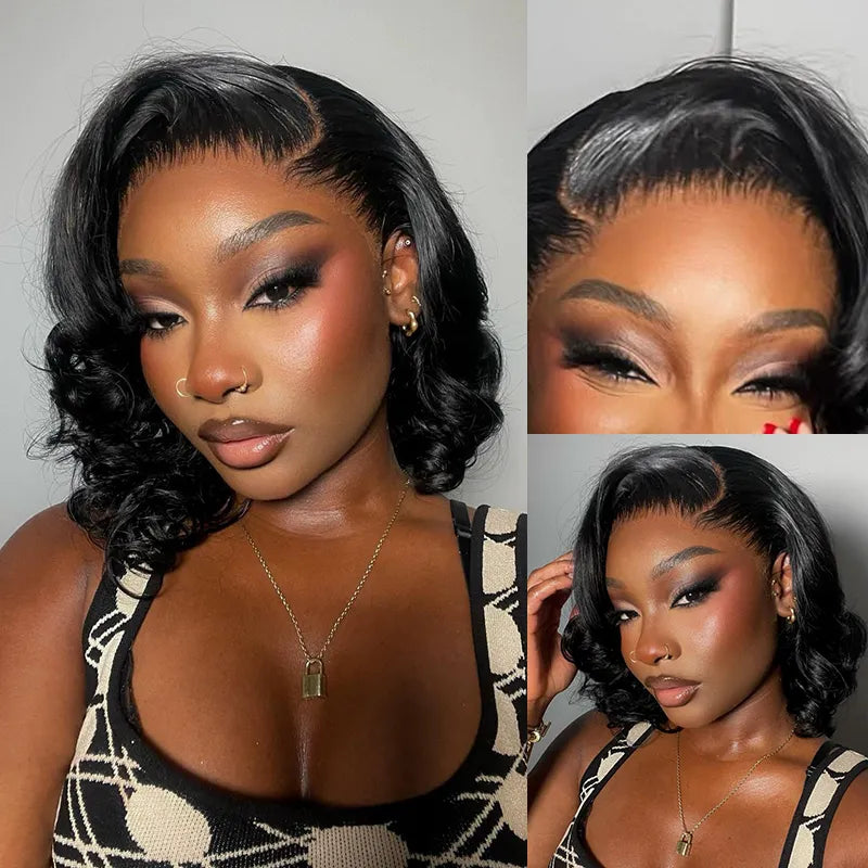 Pre-Styled Body Wave Short Bob Wig Transparent Lace Wigs