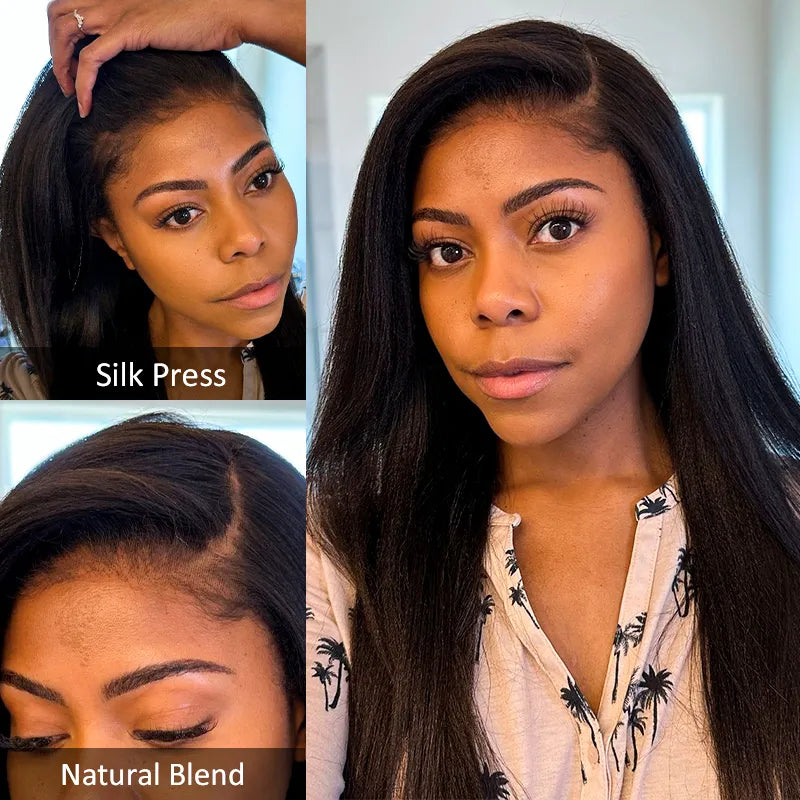 Ashimary 13x4 Glueless Transparent Lace Black Yaki Straight Silk Press Wig