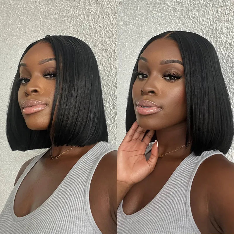 Pull Go Wig | Glueless Straight Bob V Part Wig Beginner Friendly Natural Scalp Thick Human Hair Ashimaryhair