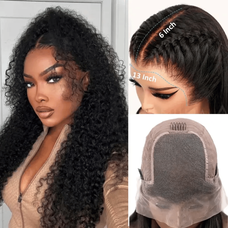 Ashimary Pull Go 13x6 Full Wig Transparent Lace Front Wig Natural Black Color Jerry Curly Hair