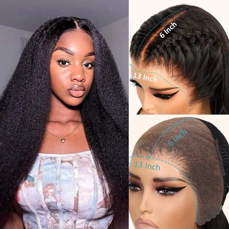 Pull Go 13x6 Full Wig Transparent Lace Kinky Straight Wig Natural Black Color