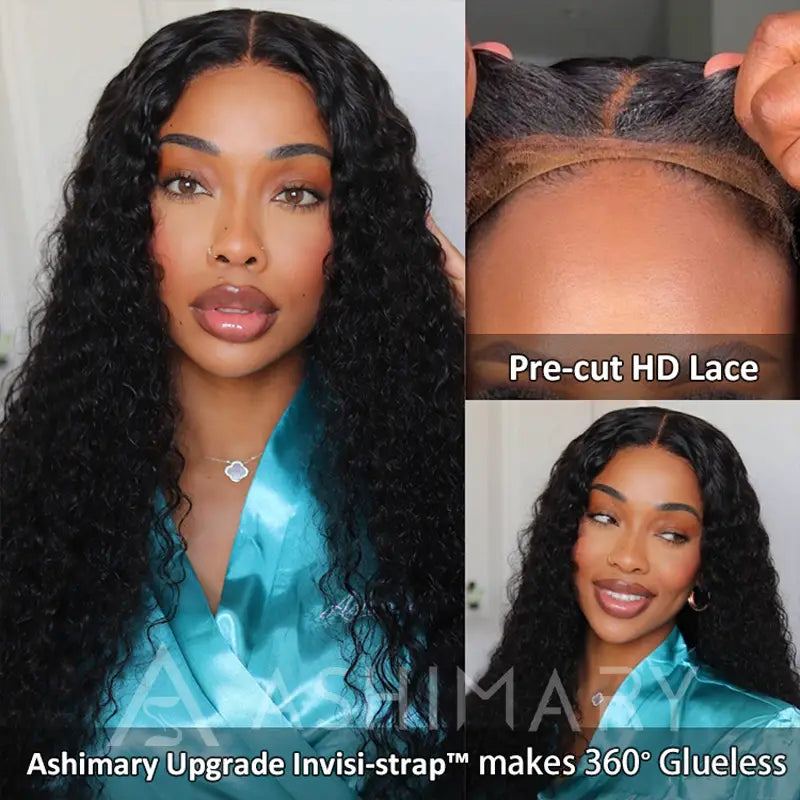 Water Wave Invisi Strap Snug Fit 360 Transparent Lace Frontal Bleached Knots Pre Cut Lace Wig