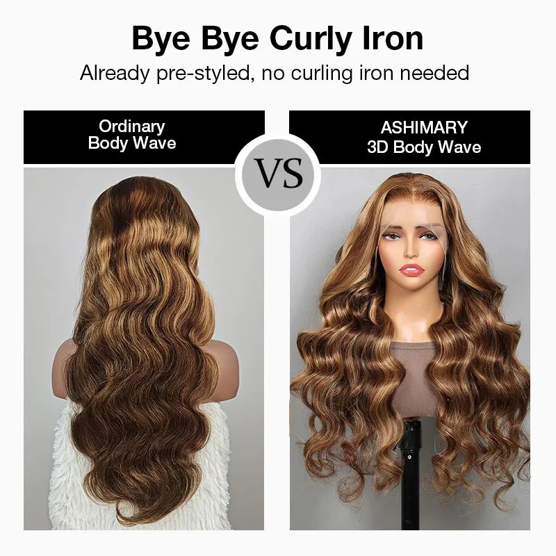 Ready to Wear Highlight Body Wave Glueless 13x4 HD Lace Wig with Pre Cut Lace & Bleached Knots
