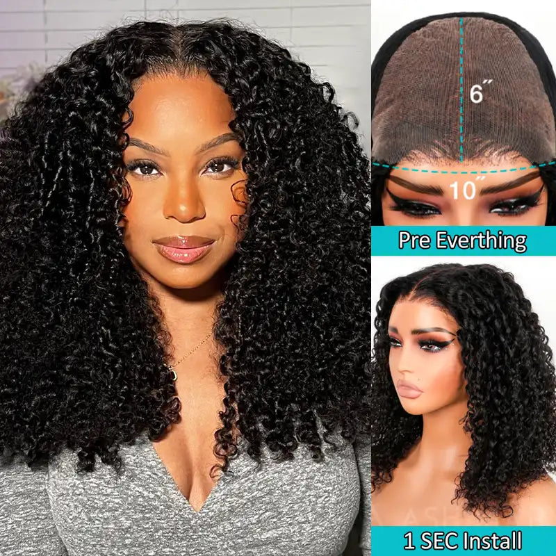 Ashimary Finger Coily 10x6 3D Dome Cap Pre-Bleached & Pre-Cut Lace Human Hair Wig