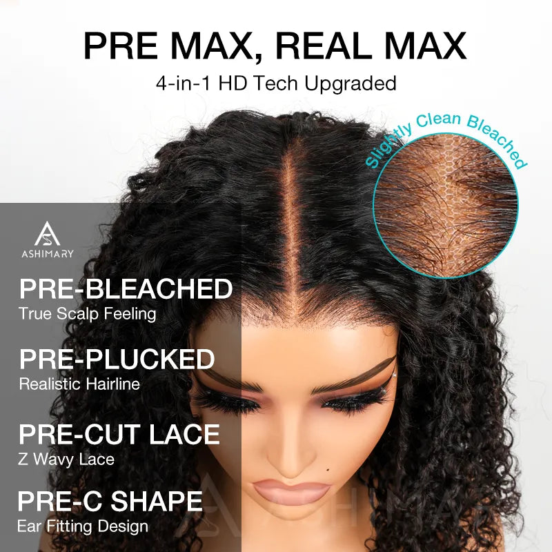 Ashimary Finger Coily 10x6 3D Dome Cap Pre-Bleached & Pre-Cut Lace Human Hair Wig