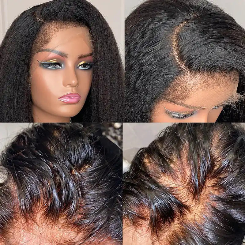 Ashimary 4C Edges Invisi Strap Snug Fit 360 Transparent Lace Frontal Kinky Straight Wig with Curly Baby Hair Pre Bleached Knots