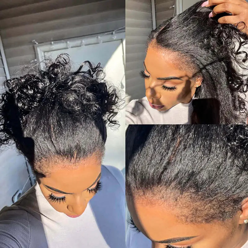 Ashimary 4C Edges Invisi Strap Snug Fit 360 Transparent Lace Frontal Kinky Straight Wig with Curly Baby Hair Pre Bleached Knots