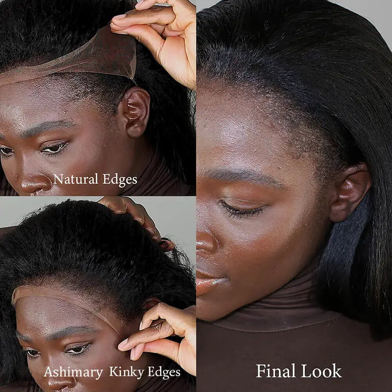 Ashimary 4C Edges Invisi Strap Snug Fit 360 Transparent Lace Frontal Kinky Straight Wig with Curly Baby Hair Pre Bleached Knots