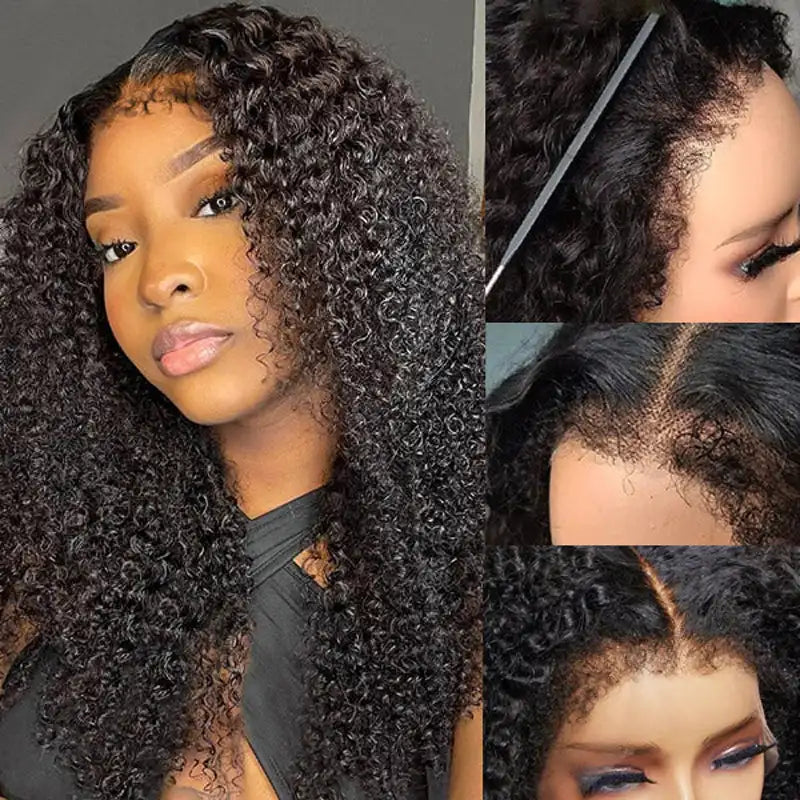 Kinky Curly 4C Edges Invisi Strap Laid Flat 360 Transparent Lace Wig Pre Bleached Knots with Curly Baby Hair All Around
