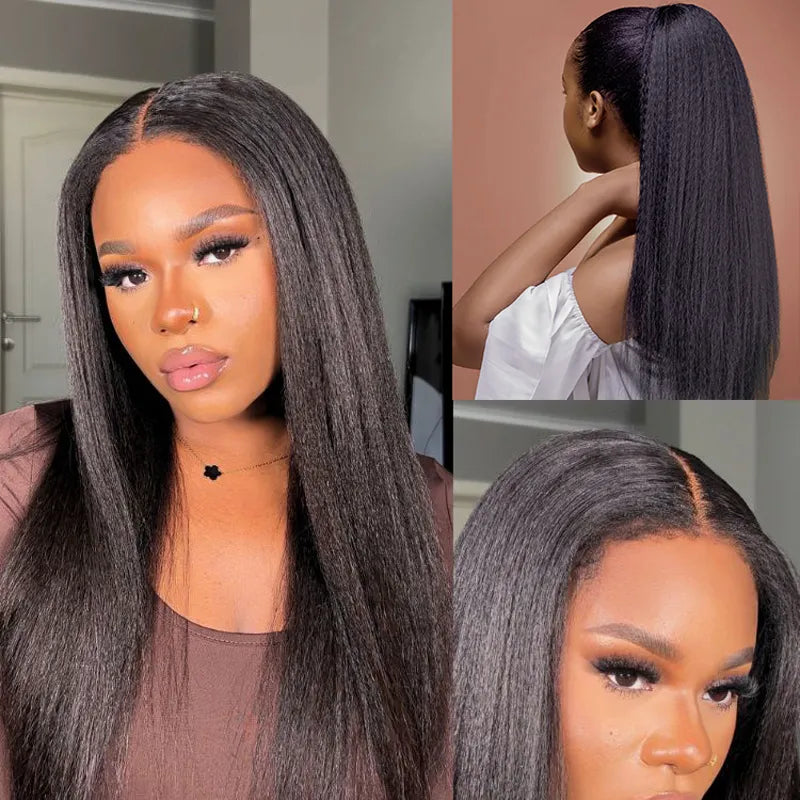Super Natural Kinky Straight Invisi Strap Snug Fit 360 Transparent Lace Frontal Bleached  Knots Pre Cut Lace Wig