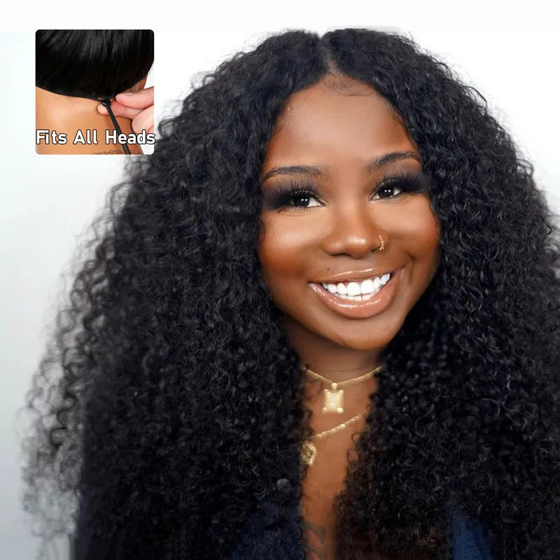 Pull Go Wig | Glueless V Part Kinky Curly Human Hair Wig Beginner Friendly