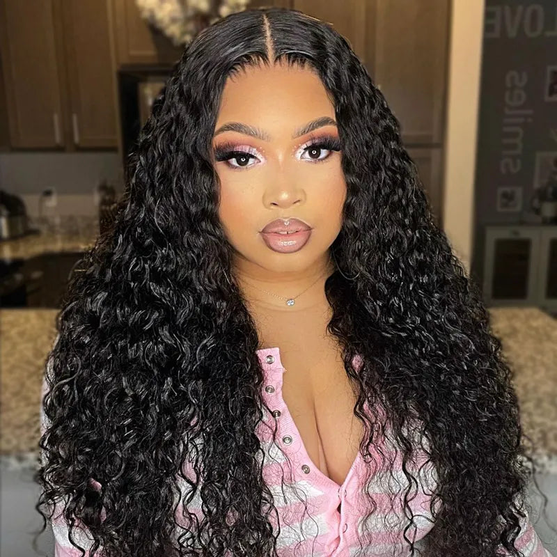 Ashimary Water Wave Glueless 5x5 HD Transparent Closure Wig Brazilian Human Hair Wig Natural Color