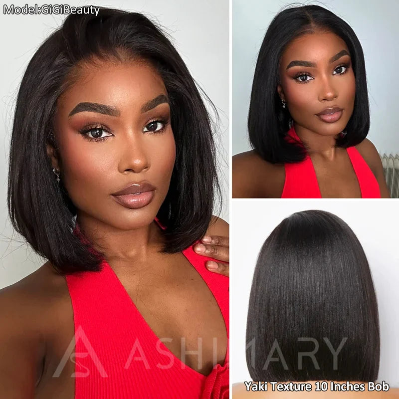 Wear Go Yaki Straight Glueless Bob Wig Pre Cut Lace Wig Natural Human Hair Wig