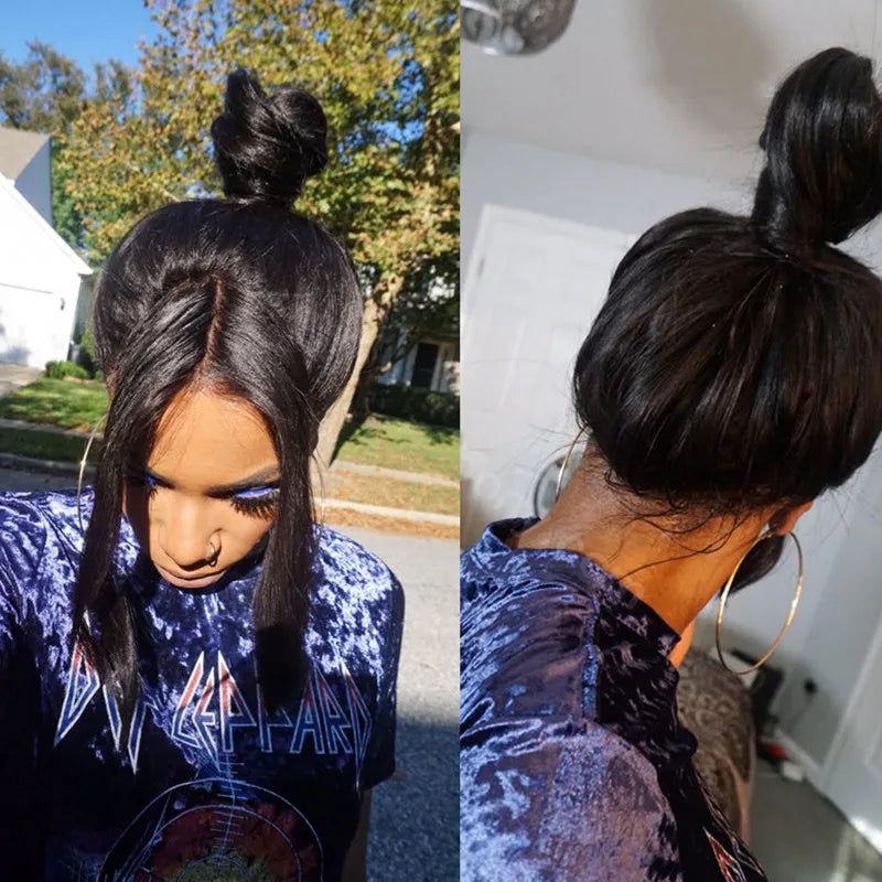 Light Yaki Straight Invisi Strap Snug Fit 360 Transparent Lace Frontal Bleached Knots Pre Cut Lace Wig Natural Color