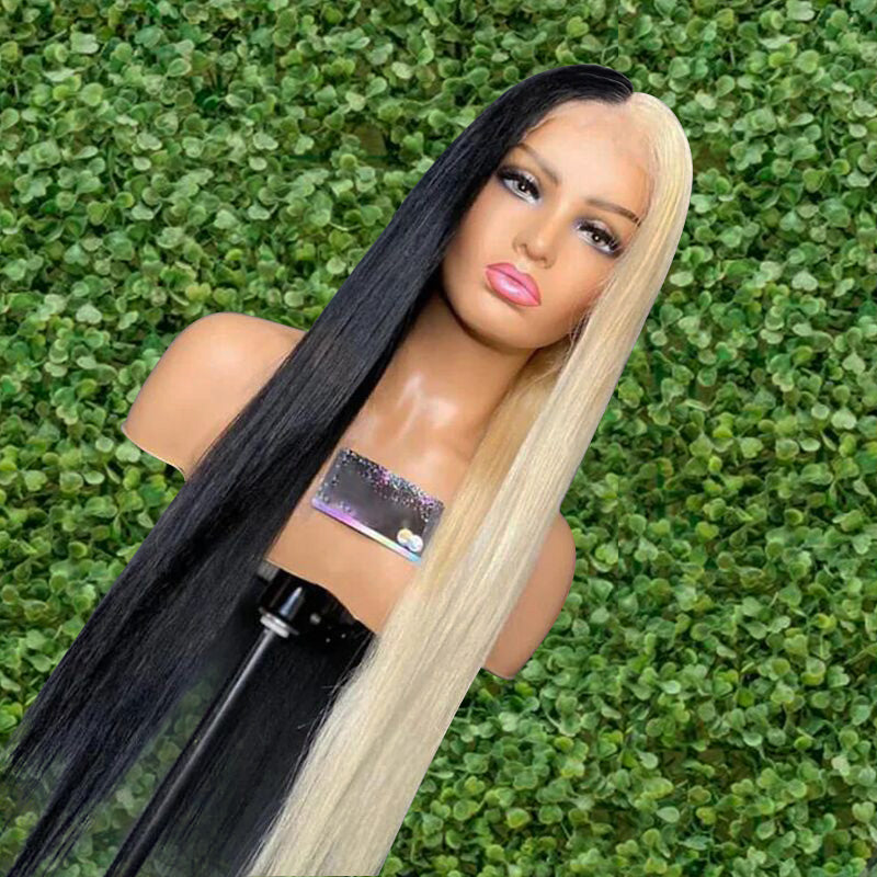 Half Blonde Half Black Transparent HD Lace Front Wigs 13*4 Frontal Ashimary Human Hair