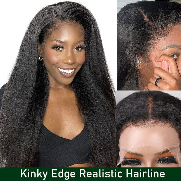 4C Edge Hairline Kinky Straight 13x4/13x6 HD Transparent Lace Front Wigs With Kinky Edges Baby Hair
