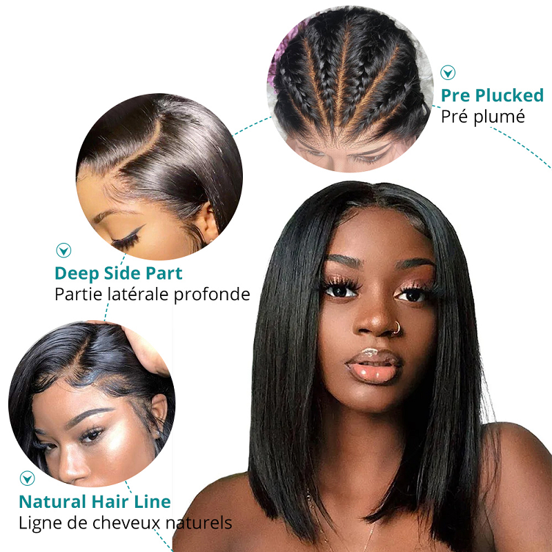 Short Straight Bob Double Drawn High Density Transparent Lace Frontal Wigs Human Hair