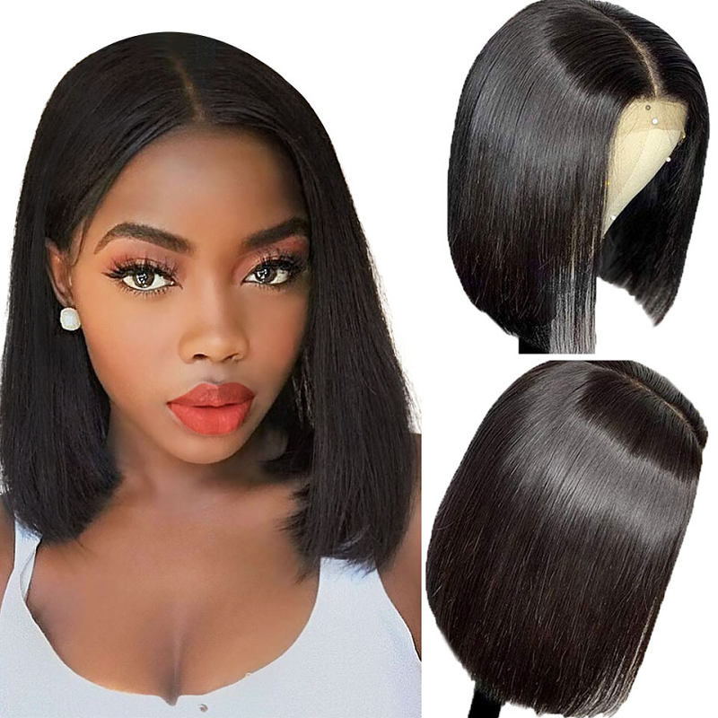 Short Straight Bob Double Drawn High Density Transparent Lace Frontal Wigs Human Hair