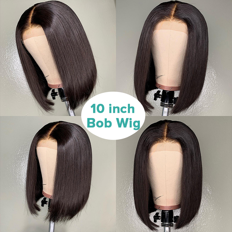 Short Straight Bob Double Drawn High Density Transparent Lace Frontal Wigs Human Hair