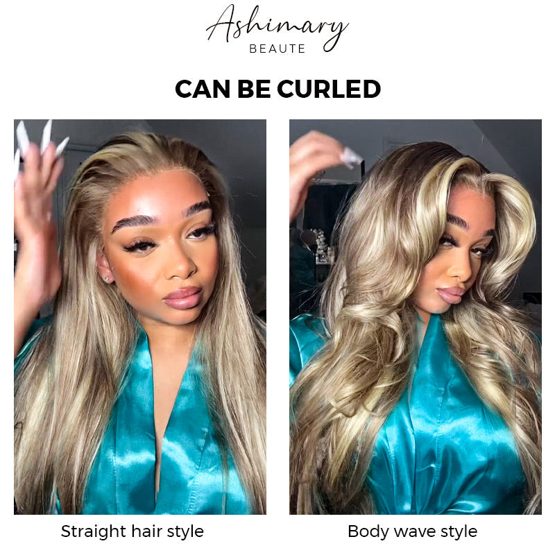 Wear & Go Blonde Balayage on Brown Highlight Pre Cut 4x4 & 5x5 Transparent Lace Straight Wigs