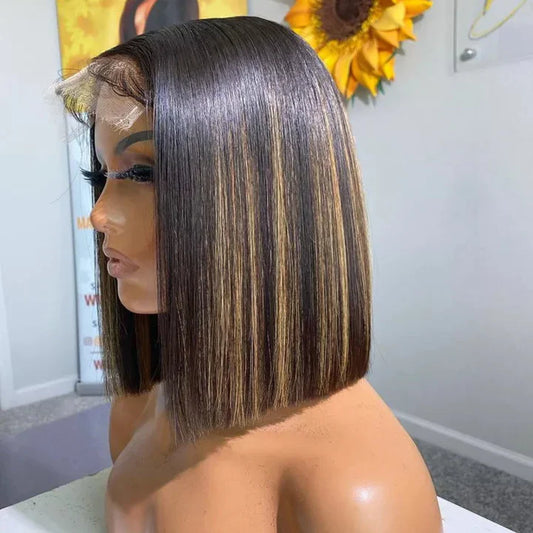 Highlight Mixed Blunt Cut Double Drawn High Density Bob Transparent Lace Wigs