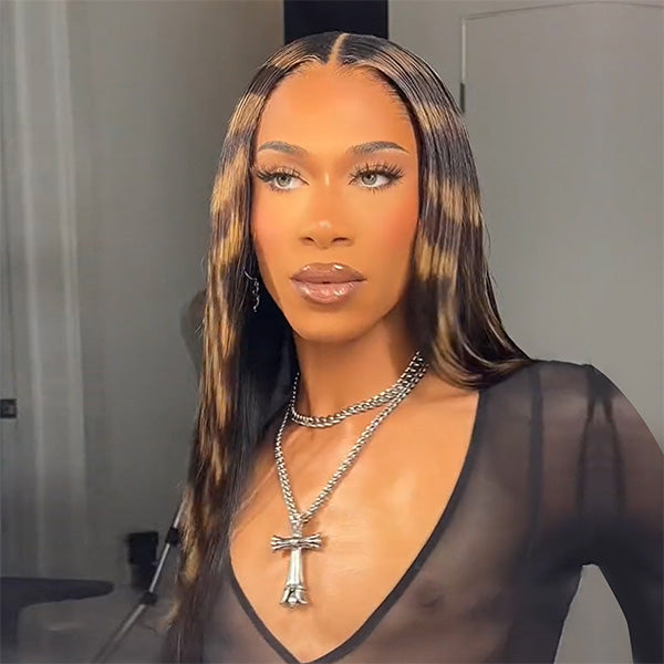 Blonde Highlight Patches 13*4 13*6 Transparent Lace Front Straight Human Hair Wigs