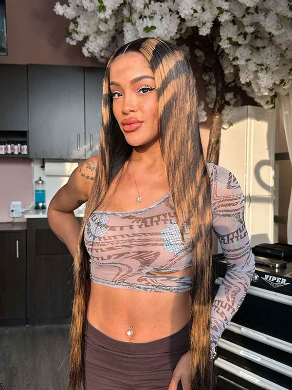 Blonde Highlight Patches 13*4 13*6 Transparent Lace Front Straight Human Hair Wigs